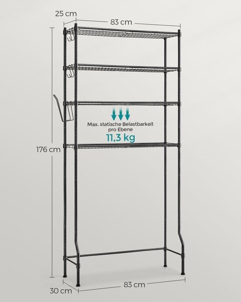Ραφιέρα μπάνιου πάνω από WC Songmics Μαύρο 83x30x179 cm