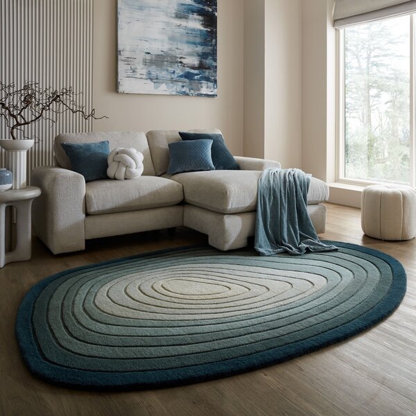 Χαλί oval Puddle Ombre Wool Μπλε 160x230 cm, Flair Rugs