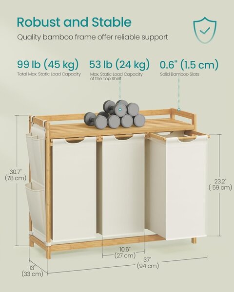 Καλάθι απλύτων Κρεμ Songmics 97.9x33x78 cm