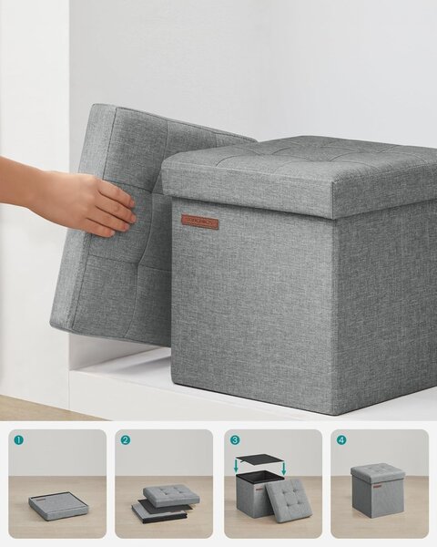 Σκαμπό Μπαούλο Αποθήκευσης Γκρι Songmics 30x30x30 cm