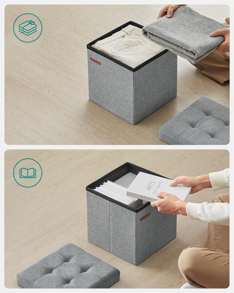 Σκαμπό Μπαούλο Αποθήκευσης Γκρι Songmics 30x30x30 cm