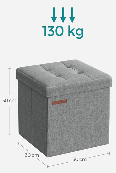 Σκαμπό Μπαούλο Αποθήκευσης Γκρι Songmics 30x30x30 cm