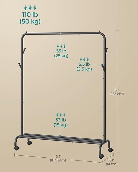 Σταντ Κρεμάστρας Songmics Μαύρο 103.5x39x155 cm