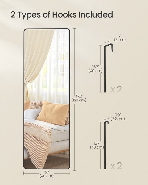 Επιδαπέδιος καθρέφτης Μαύρο Songmics 120x40x1.3 cm