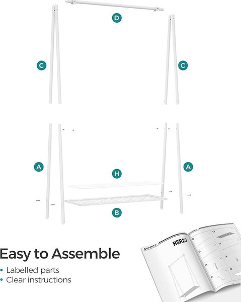 Σταντ Κρεμάστρας Songmics Λευκό 92.5x33.5x153 cm