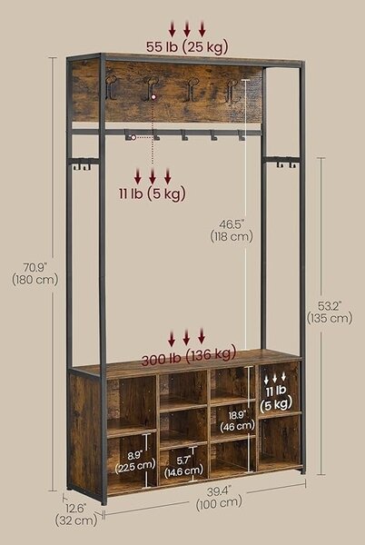 Κρεμάστρα Καφέ Vasagle 100x32x180 cm