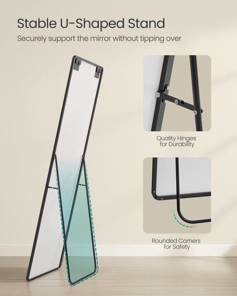 Επιδαπέδιος καθρέφτης Μαύρο Songmics 160x50x1.3 cm