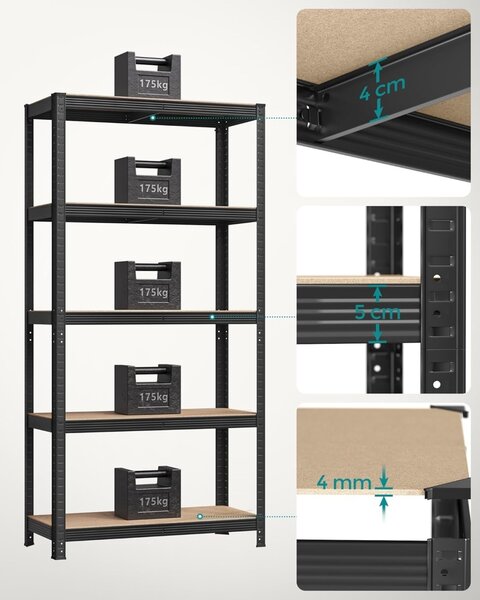 Μεταλλική ραφιέρα Μαύρο Songmics 90x40x180 cm