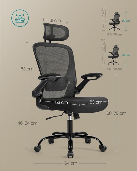 Καρέκλα γραφείου Μαύρο Songmics 62x62.4x120.4 cm