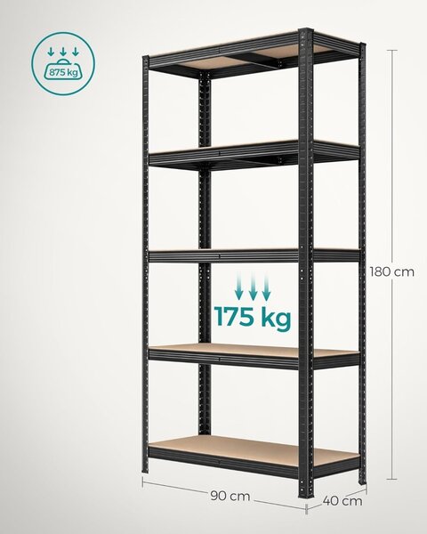 Μεταλλική ραφιέρα Μαύρο Songmics 90x40x180 cm
