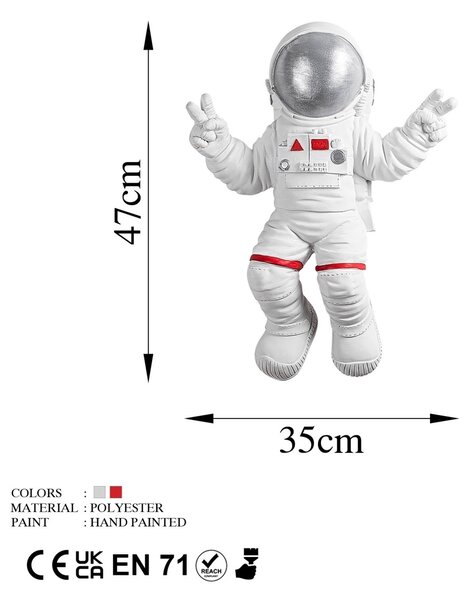 Διακοσμητικό Τοίχου Yak-001 Astronaut, Λευκό, 35x47x10 cm