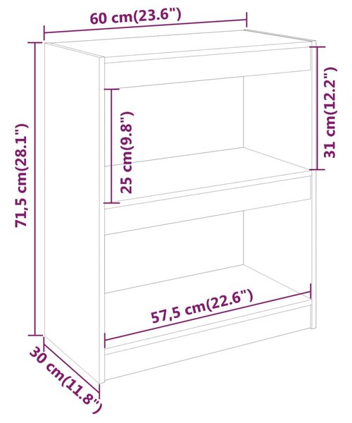 VidaXL Βιβλιοθήκη/Διαχωριστικό Χώρου 60x30x71,5 εκ. Μασίφ Ξύλο Πεύκου