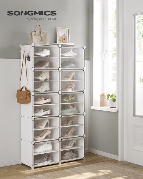 Αρθρωτή παπουτσοθήκη Λευκό Songmics 82x32x152 cm
