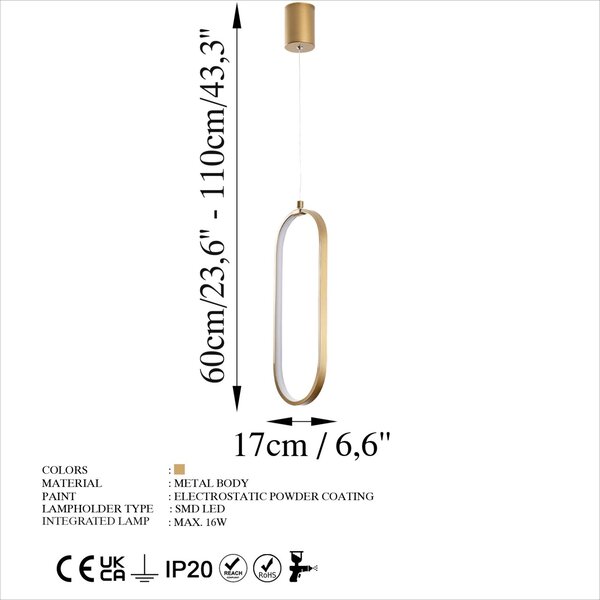 Φωτιστικό οροφής Can Χρυσό 17x50x110 cm