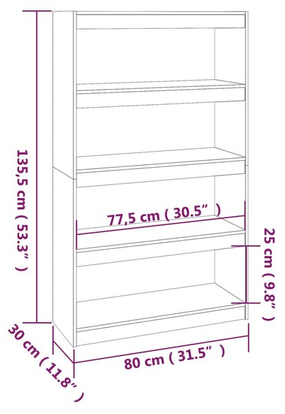 VidaXL Βιβλιοθήκη/Διαχωριστικό Χώρου Γκρι 80x30x135,5 εκ. Μασίφ Πεύκο