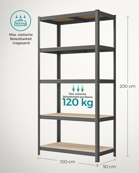 Ραφιέρα αποθήκευσης Songmics Μαύρο 200x100x50 cm