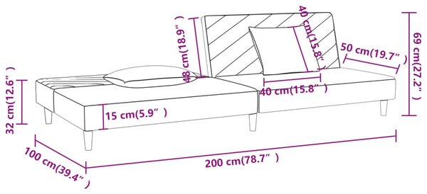 VidaXL Καναπές Κρεβάτι Διθέσιος Μαύρος Υφασμάτινος με Δύο Μαξιλάρια