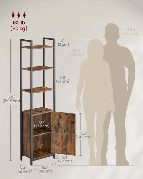 Βιβλιοθήκη Καφέ Vasagle 40x24x159.5 cm