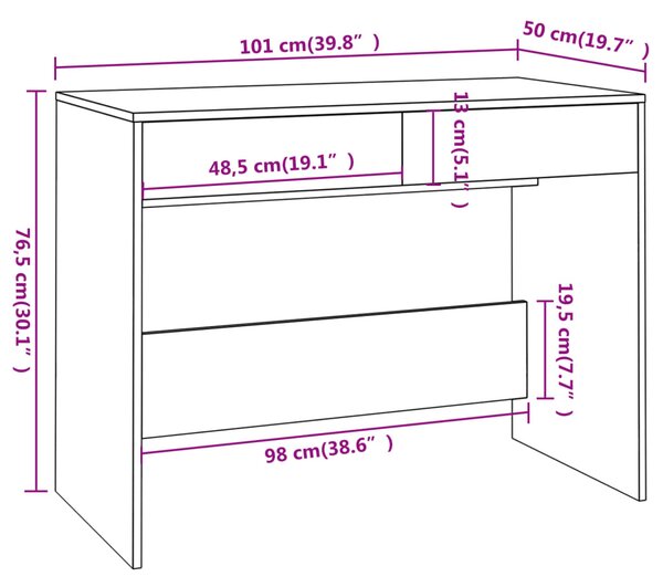 VidaXL Γραφείο Καφέ Δρυς 101x50x76,5 εκ. από Επεξεργασμένο Ξύλο