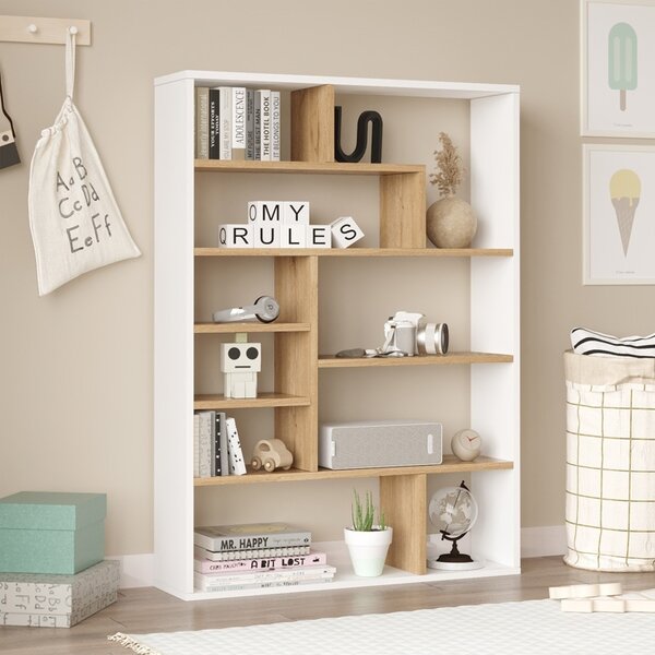 Βιβλιοθήκη Decora, Pako World, Φυσικό-Λευκό, 90x22x123 cm