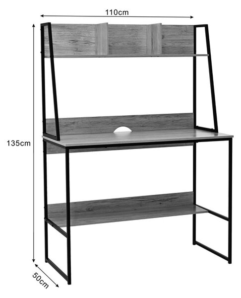 Γραφείο με ράφι Herbey, Pako World, Δρυς, 100x48x139 cm