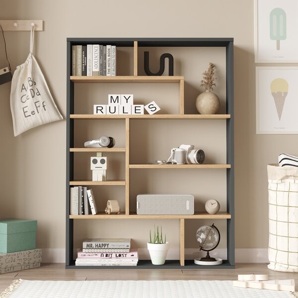 Βιβλιοθήκη Decora, Pako World, Φυσικό-Ανθρακί, 90x22x123 cm