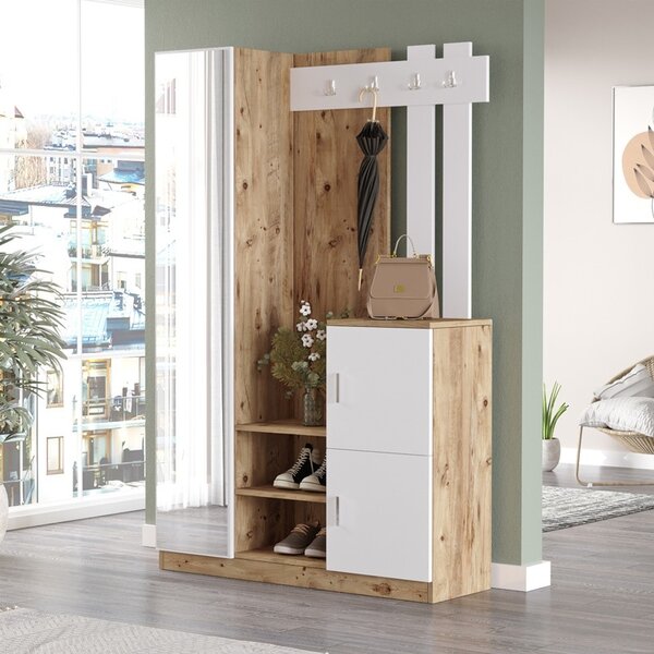 Κρεμάστρα Saron, Pako World, Λευκό-Natural, 113x35x180 cm