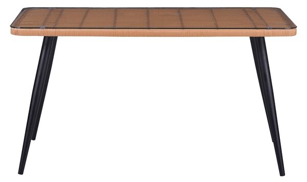 Τραπέζι τραπεζαρίας Naoki, Pako World, γυαλί-Ratan, ξύλο, 140x80x78 cm