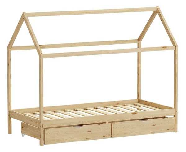Παιδικό κρεβάτι Mellin, Pako World, 2 συρτάρια, Natural, 90x190 cm