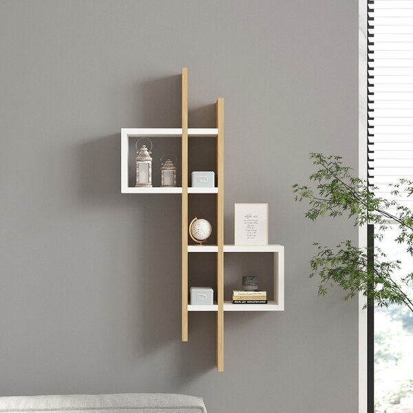 Ράφι τοίχου Garel, Pako World, Δρυς-Λευκό, 53x19x108 cm