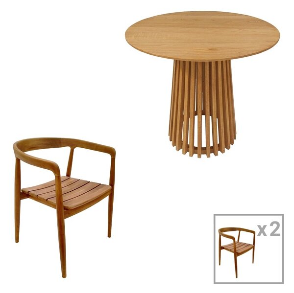 Σετ τραπεζαρίας Nooby-Kenda, Pako World, 3 τεμάχια, Φυσικό, 80x80x75 cm
