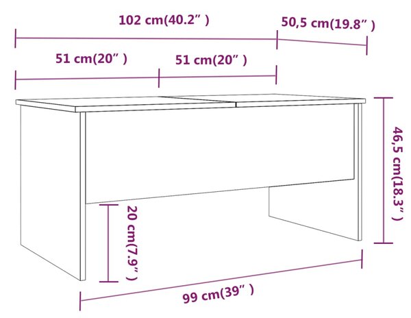 VidaXL Τραπεζάκι Σαλονιού Γυαλ. Λευκό 102x50,5x46,5 εκ. Επεξεργ. Ξύλο