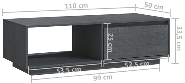 VidaXL Τραπεζάκι Σαλονιού Γκρι 110 x 50 x 33,5εκ από Μασίφ Ξύλο Πεύκου