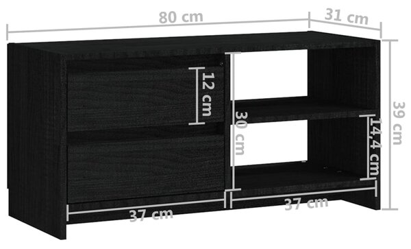 VidaXL Έπιπλο Τηλεόρασης Μαύρο 80 x 31 x 39 εκ. από Μασίφ Ξύλο Πεύκου