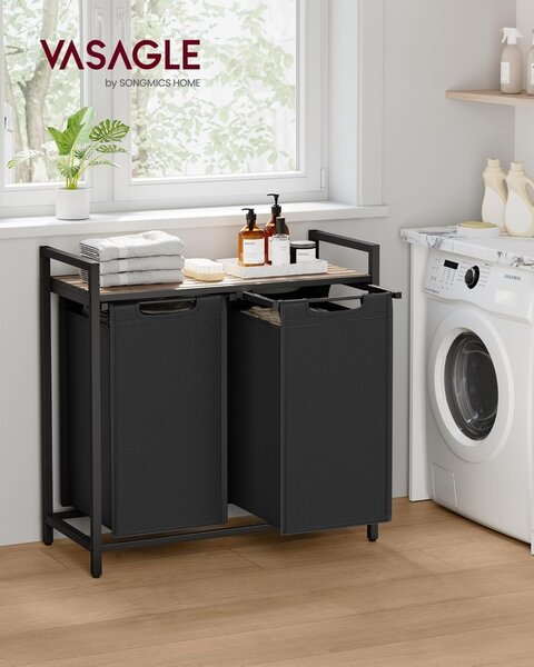 Καλάθι απλύτων Vasagle Μαύρο 2 x 46L, 73 x 33 x 72 cm