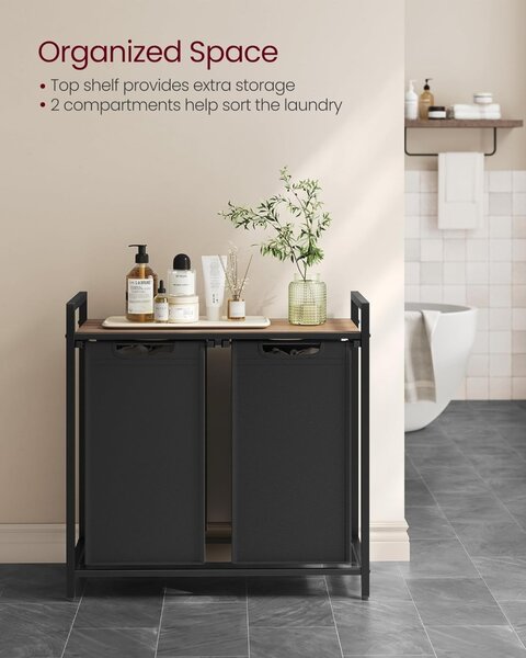 Καλάθι απλύτων Vasagle Μαύρο 2 x 46L, 73 x 33 x 72 cm