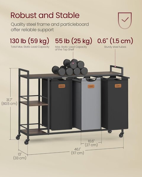 Καλάθι απλύτων Vasagle Μαύρο 150 L, 117 x 33 x 80.5 cm