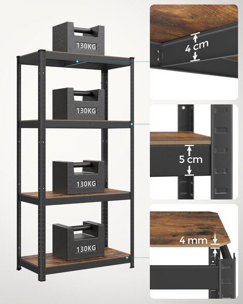 Μεταλλική ραφιέρα, Songmics, Μαύρο, 520 kg 40 x 80 x 160 cm