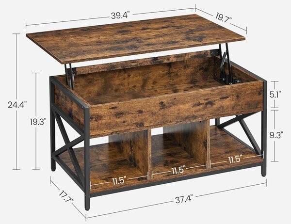 Τραπεζάκι σαλονιού Vasagle Multifunctionala Καφέ 19.7 x 39.4 x (19.3-24.4) cm