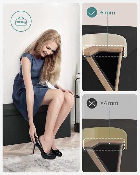 Μπαούλο Αποθήκευσης Μαύρο Songmics 38 x 110 x 38 cm