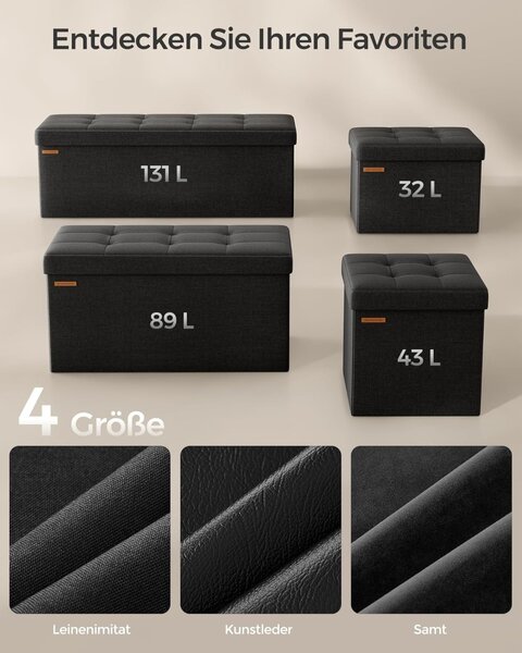 Μπαούλο Αποθήκευσης Μαύρο Songmics 38 x 110 x 38 cm