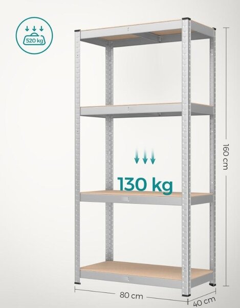 Σετ 2 μεταλλικές ραφιέρες, Songmics, Μαύρο, 520 kg 40 x 80 x 160 cm