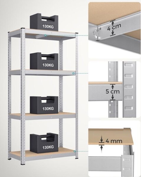 Σετ 2 μεταλλικές ραφιέρες, Songmics, Μαύρο, 520 kg 40 x 80 x 160 cm