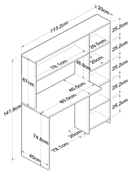 Γραφείο Janson Pakoworld με βιβλιοθήκη, χρώμα δρυς, 113.2x40x141.8 cm