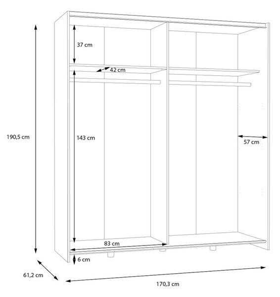 Ντουλάπα με 2 Πόρτες Noez I Λευκό 170.5x61x190.5 cm