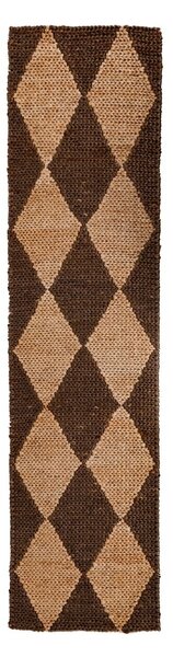 Χαλί διάδρομος Effie Diamond Jute Σκούρο καφέ 80x230 cm, Flair Rugs