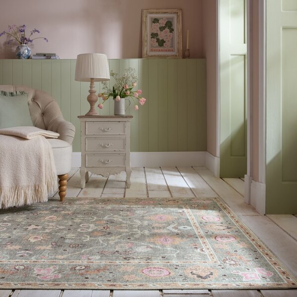 Χαλί Una Floral Washable Πράσινο 152x230 cm, Flair Rugs
