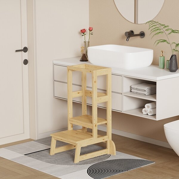 Πύργος εκμάθησης για παιδιά από ξύλο Montessori Chiquel Natural 45.7x51x90 cm