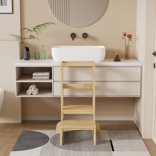 Πύργος εκμάθησης για παιδιά από ξύλο Montessori Chiquel Natural 45.7x51x90 cm