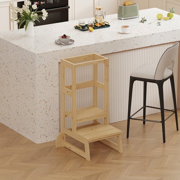 Πύργος εκμάθησης για παιδιά από ξύλο Montessori Chiquel Natural 45.7x51x90 cm